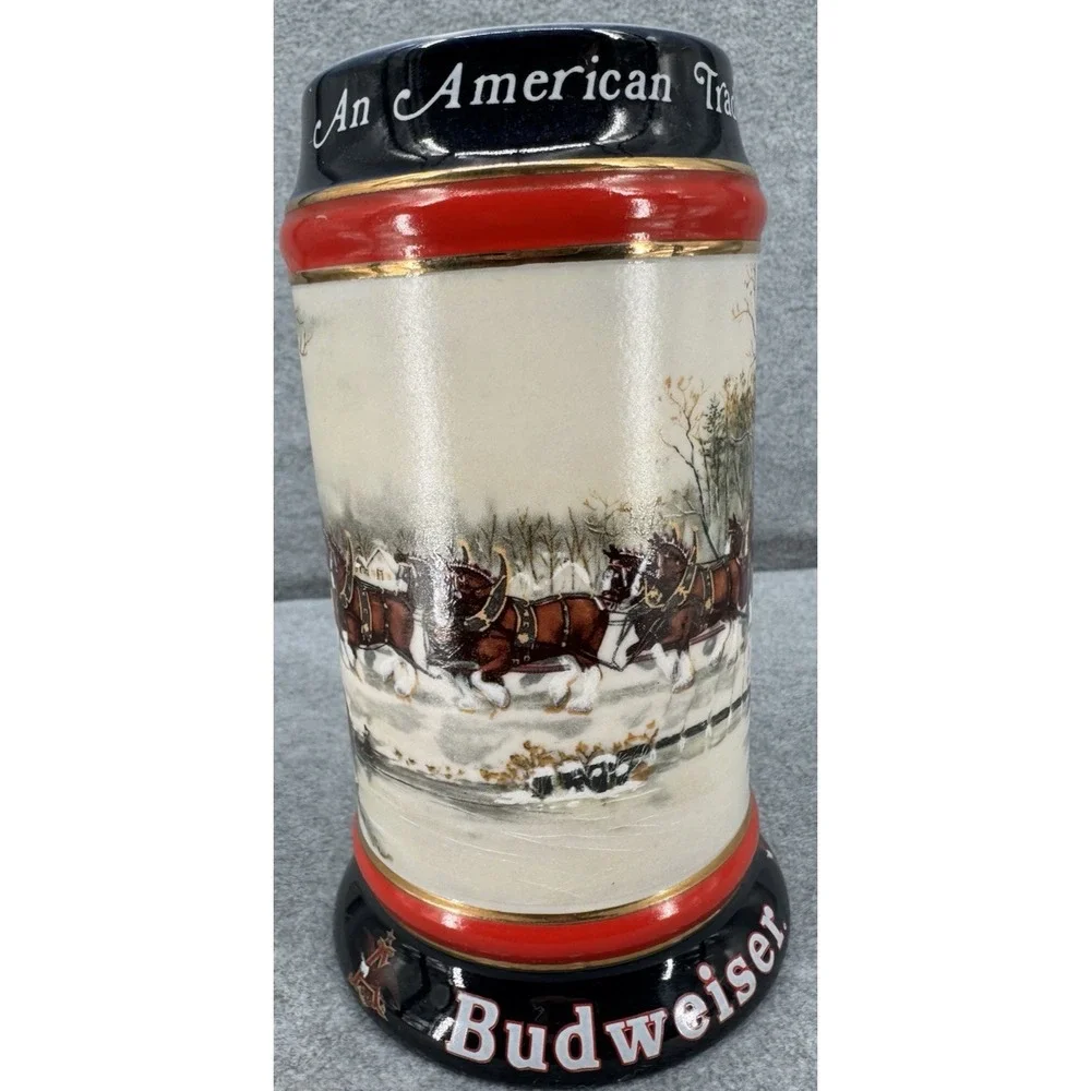 Budweiser Clydesdales Vintage Holiday Beer Stein Winter An American Tradition‎